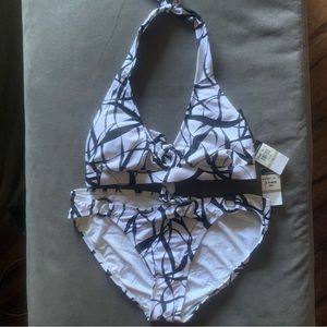 Jantzen brand - size 12 black & white 2-piece halter bikini swimsuit